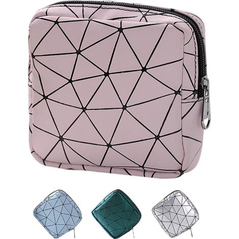 Sac De Rangement Pour Serviettes Hygiéniques - Cuir Synthétique - 11,5 x 11,5 x 4 cm - Fermeture Éclair - Usage Quotidien Voyage Bureau - 1 Pièce (1/5)