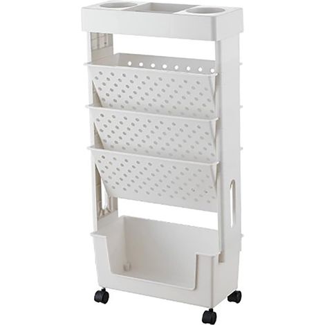 Chariot de Bibliothèque Mobile Amovible à 5 Niveaux avec roulettes Chariot de Livre avec 3 étagères Plates Chariot de Livre Simple Face pour Enfants, étudiants, Enseignants et Adultes,(Blanc) (1/5)