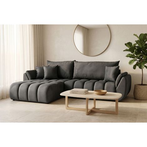 Ecksofa Schlafsofa Sofa COLLIN in Stoff Monolith Dunkelgrau Ottomane Links