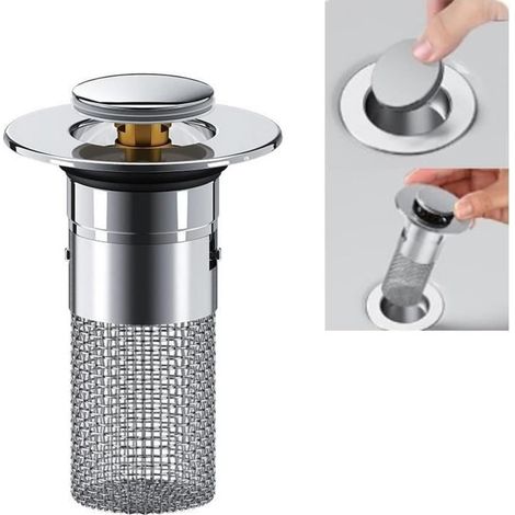 Bouchon De Lavabo INOX Bouchon De Baignoire avec Crépine Anti-Bloqué Bouchon De Vidange pour évier avec Passoire à Cheveux Filtre (1/4)