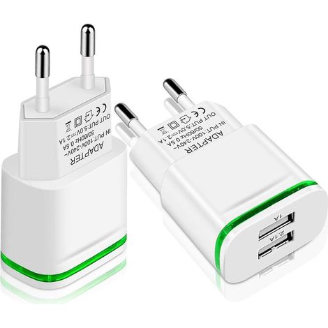 Chargeur mural double USB avec indicateur LED, lot de 2,1 A 5 V, adaptateur secteur universel à 2 ports pour iPhone (1/5)