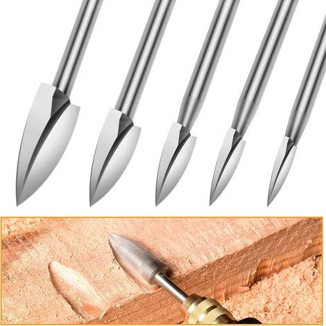 Wood Carving Tools and Engraving Bits, 5pcs Engraving Bits 3mm Shank Rotary Tools Accessories Engraving Tool for Wood Crafts Grinding (1/5)