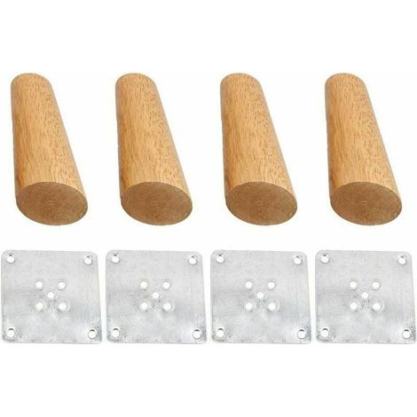 GABRIELLE Juego de 4 patas de madera maciza para muebles de 15 cm, patas de repuesto inclinadas con placa de montaje y tornillos para sofá, TV, cama y mesa de comedor. (1/4)