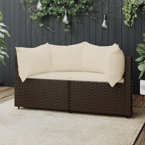 Salon de jardin style industriel Banc de jardin Canapés d'angle sectionnelss de jardin et coussins 2pcs marron résine tressée -BV21710 (1/5)