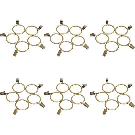 Set of 30 bronze curtain rings, 35 mm inner diameter, with sturdy metal decorative curtain clips/hooks, set with washers for bathroom curtains (1/5)