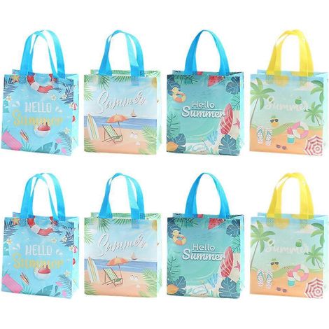 Lot de 8 sacs cadeaux tropicaux hawaïens en non-tissé avec poignées, parfaits pour les courses, les fêtes d'été à la plage ou autres occasions.-23X22X11CM (1/3)