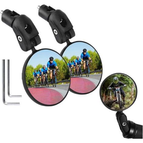 1 Paire de Rétroviseur Vélo,Rétroviseurs de vélo convexes en verre HD de sécurité,Installation sur Guidons Incurvés, Vision Large et Claire, Rotation 360°, Réglable 180°, Diamètre 50mm, Noir