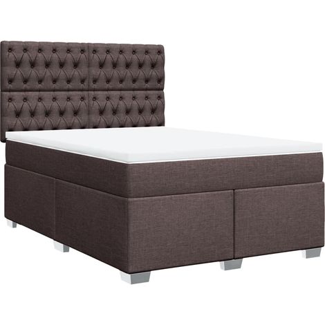 Maison Exclusive - Cama box spring con colchón tela marrón oscuro (1/5)