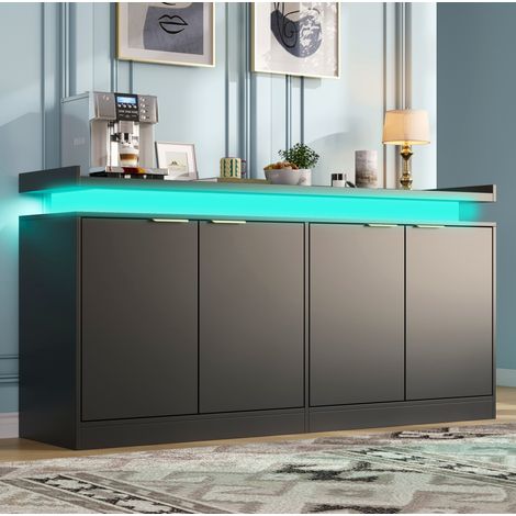 Küchenschrank mit LED-Beleuchtung (160x39x83 cm), mit 4 Türen, Stauraum, MDF, Schwarz (1/5)