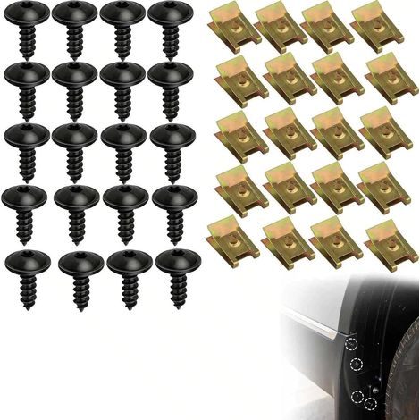 40PCS Kit Clips de Fixation Voiture U-Clips Métal et Vis Écrous Universels, Fixation Garde-Boue Pare-Chocs sous-Châssis, Remplacement Fixations Automobile Résistantes (1/5)
