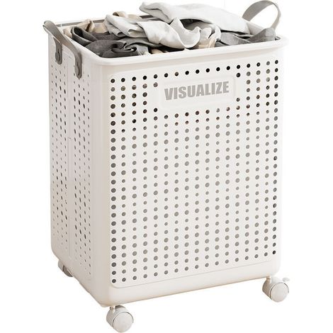 Ulisem Panier à linge avec roulettes, grand chariot à linge pliable avec roulettes, panier à linge à glissement doux, organisateur multifonction pour vêtements sales 46X38X22cm Blanc (1/4)