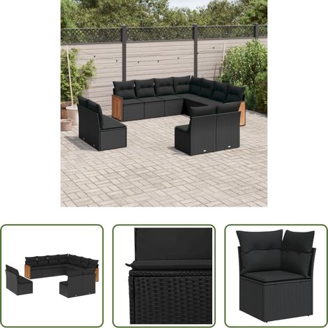 vidaXL Canapé en résine - Salon de jardin 11 pcs avec coussins noir résine tressée (1/5)