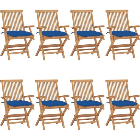 Teenpull – Gartenstühle mit Blauen Kissen 8 Stk. Massivholz Teak (1/5)