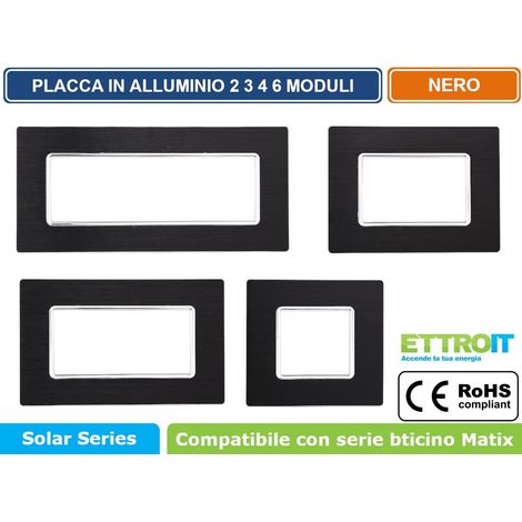 ETTROIT MT86302 Placca In Alluminio Serie Solar 3P Colore Nero Compatibile Con Bticino Matix (1/5)
