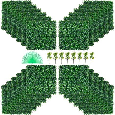 VEVOR Hierba Artificial Verde de 24 Piezas 50,8 x 50,8 cm, Panel de Boj de Hiedra Artificial de Alta Densidad contra UV y 100% PE, Plantas Artificiales Decorativas para Pared, Jardines, Patio Trasero