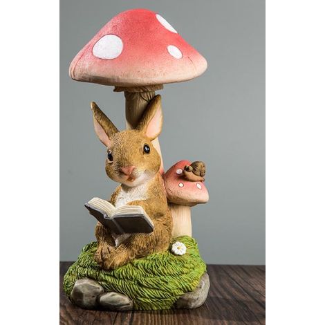 Statue de Jardin Lapin et Champignon Solaire, Déco Extérieure en Résine avec Ornement de Champignon, Accessoire de Jardin pour Pelouse, Lot de 2 Pièces, 25 cm (1/5)