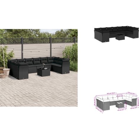 11-tlg. Garten-Sofagarnitur mit Kissen Schwarz Poly Rattan - Gartengestelle - Gartenmöbel - Lounge Möbel - Rattan Gartenmöbel - Garten Sofa Set (1/3)
