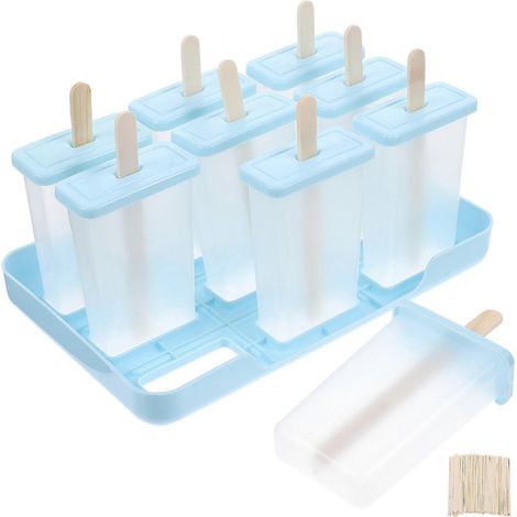 Moule à glace pour la cuisine, ensemble de 4 pièces, idéal pour les amateurs de bricolage à utiliser en été, bleu ciel, avec bâtonnets en bois. (1/4)