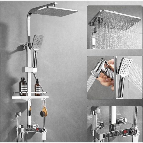 Ensemble de douche mitigeur thermostatique intelli Ensemble de douche chromé numérique robinet salle de bain mélangeur chaud et froid système de pluie montage mural Kit complet robinet de bain baignoi (1/5)