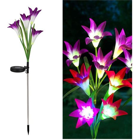 2 Pièces Lumiere Solaire Exterieur, Lily Lampe Solaire Jardin LED Lampe Solaire Couleur Changemen Fleurs plus Grandes et Panneaux Solaires Deco Jardin pour Terrasse, Chemins, Noël (1/5)
