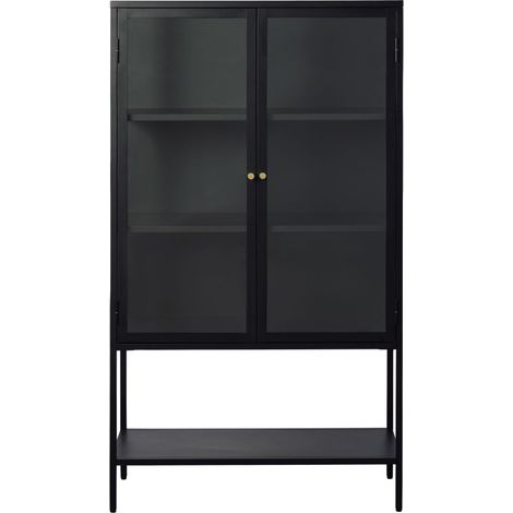 Buffet haut 2 portes en verre trempé et métal H160cm - Noir - ADARE (1/5)