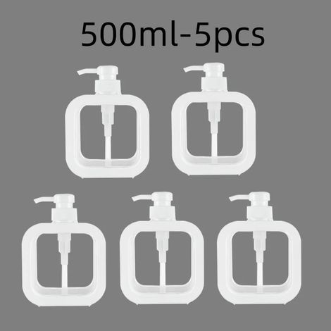 (blanc - 500 ml - 5 pièces) Distributeurs de savon de salle de bain rechargeables pour lotion, shampoing et gel douche, flacon pompe de bain vide, format voyage (1/5)