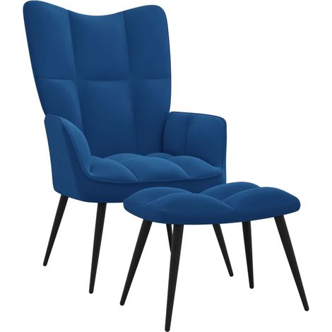 Poltrona lounge dal design moderno divano poltrona con poggiapiedi in velluto blu DEC026565