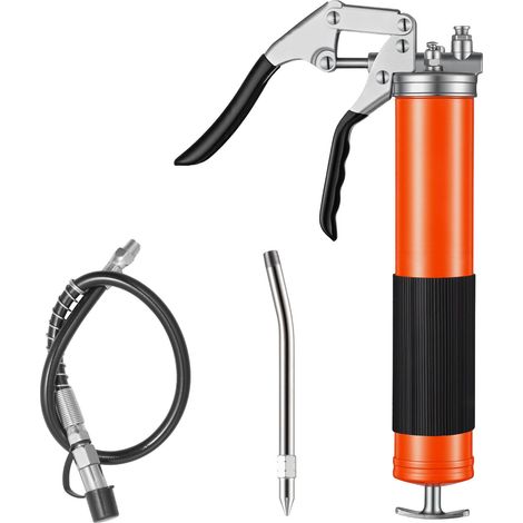 Pistolet à graisse haute pression 8000 PSI, robuste, capacité 0,4 L, flexible 46 cm, rallonge rigide et buse pointue pour auto et marine. (1/5)