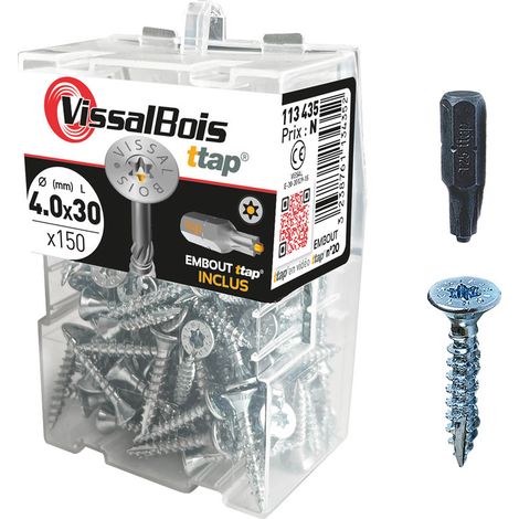 Boite de 150 vis agglo premium zinguée torx/ttap ailette 16/20/25/30mm - diam 4 mm - Longueur 30 mm (1/2)