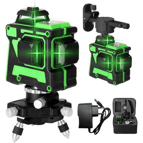 Niveau Laser 3D Vert 12 Lignes Laser Auto-Nivelant Croisée Outil, distance 30m, 9 hours batterie Li-Ion, Base Magnétique, Télécommande (1/5)