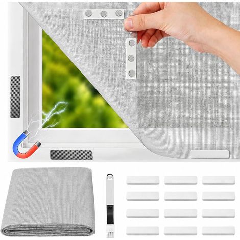 Moustiquaire de fenêtre avec Fixation magnétique innovante, 150X500cm Moustiquaire au Mètre en Fibre de Verre Bricolable avec 24 Moustiquaire Fenetre Clips, Pas de perçage ni de vissage, Gris (1/5)