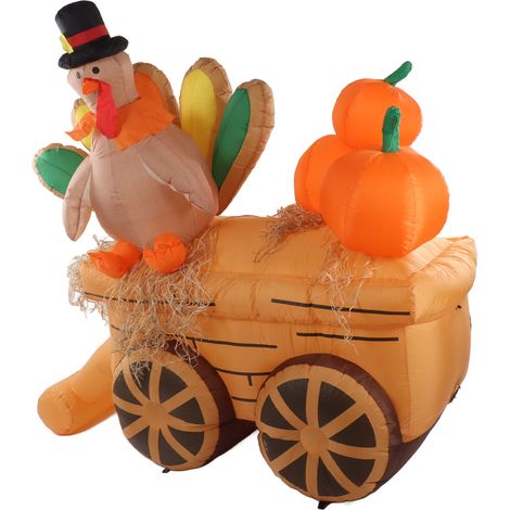 Chariot gonflable citrouille en forme de dinde, en polyester 210T, 100-240 V, avec LED intégrée, idéal pour l'automne, Thanksgiving, le jardin ou la pelouse (prise australienne). (1/5)