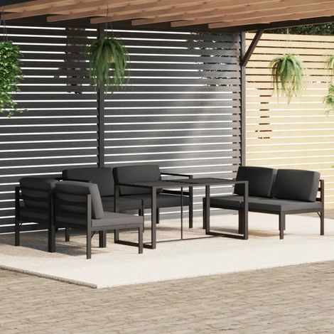 Set muebles de jardín 7 pzas y cojines aluminio gris antracita (1/5)