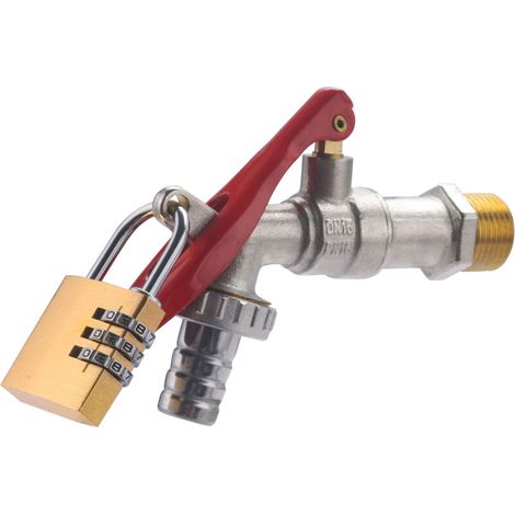 – Robinet extérieur cadenassable 1/4 de tour – Filetage plomberie M1/2 – Cadenas à combinaison 3 chiffres inclus – Pour chantiers et jardins (1/5)