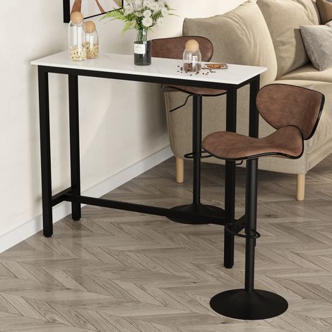 Bar en marbre, cadre en acier, pieds plats, 120 x 40 x 100 cm, blanc/noir (1/5)