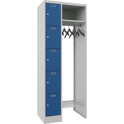 STIER Garderobe, 1 Säule m. 5 Fächern, AB 300 mm, Hutabl. 450 mm, Zyl., RAL 7035/5010 (1/2)