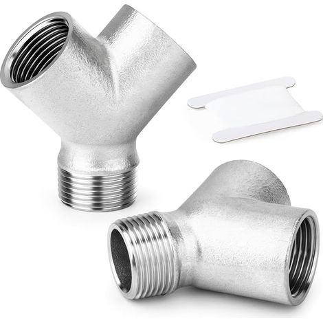 2 Pcs 304 Acier inoxydable en forme de Y 3 voies Raccords de tuyauterie, 1/2" BSP femelle x 1/2" BSP femelle x 1/2" BSP Connecteur fileté mâle (1/5)