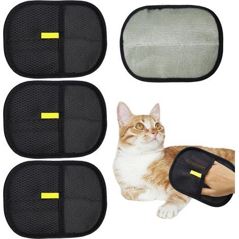 4 Pieces Pet Hair Removal Gloves Antistatic Gloves for Cats and Dogs Double-Sided Pet Grooming Glove for Bed Sofa Mat Tree Cat (1/5)