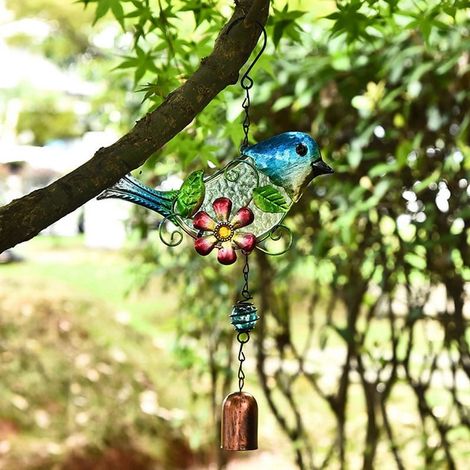 Clochettes Éoliennes Oiseau - Verre Soufflé Main et Métal - Décoration Extérieure Jardin Arrière Cour - 1 Pièce (1/5)