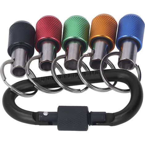 Porte-embout Hexagonal avec Douilles Multicolores, Extension 1/4 Pouce, Kit 5 Douilles, Mousqueton Noir, Porte-clés, 25mm (1/5)