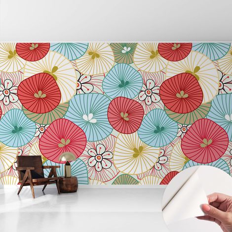 Papier peint adhésif avec colle pour décoration moderne de salon chambre à coucher cuisine et bureau Facile Motif floral 416x254 cm (1/5)