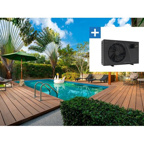 Pool Rechteckig " Panama 130"- 6.20 x 4.10 x 1.31 m + Wärmepumpe 6 kw/h Inverter "PowerLine by Hayward" - Schwarz