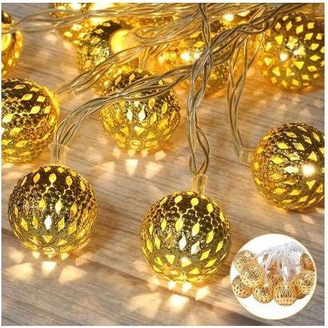 Guirlande lumineuse LED marocaine-5 mètres50 LED blanc chaud-Decoration orientale Doré-Guirlande boule lumineuse-Décoration de Noël, Jardin, Anniversaire (1/5)