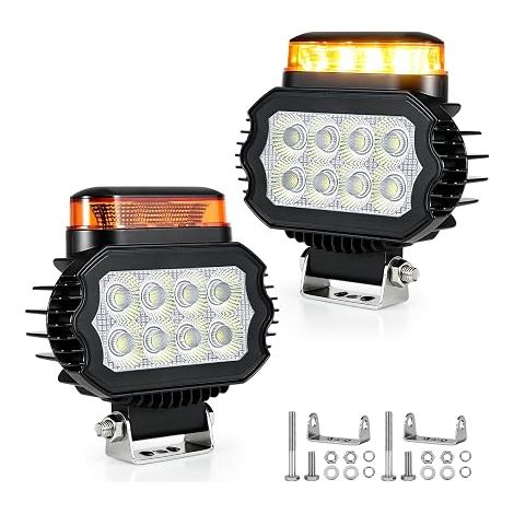 Phare de Travail LED 5,5 Pouces 32W, 9–36V, Éclairage Blanc et Gyrophare LED Orange 2-en-1, 13 Modes, IP68, Support Réglable à 180° pour Camion, Tracteur, Engin de Chantier et 4x4 (1/5)