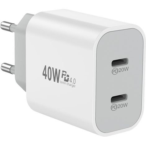 Chargeur USB C, Adaptateur Secteur USB-C 20 W à 2 Ports, Prise Secteur pour iPhone 17, 16, 15, 14 Pro Max, 13, 12, 11, SE, 8, 7, 6, Samsung Galaxy, Téléphones Portables, iPad, Blanc (1/5)