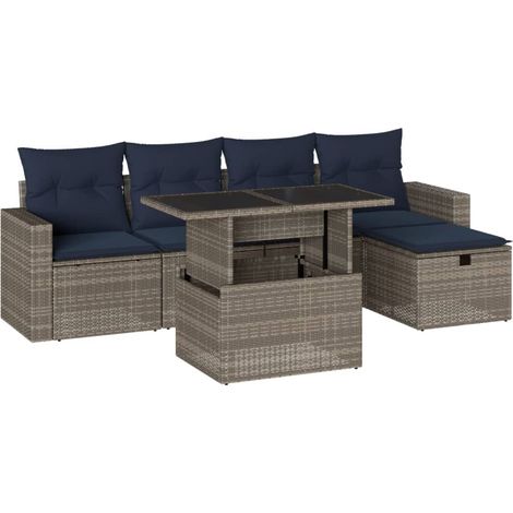 Maison Exclusive - Set Divani da Giardino 6 pz con Cuscini Grigio in Polyrattan (1/5)