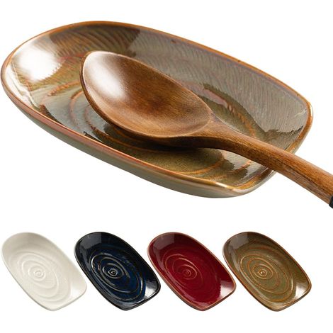 1 pièce Repose cuillère cuisine en céramique – Repose cuillère pour cuisinière et plan de travail, support ustensiles cuisine pour cuillères, spatules et louches, lavable au lave-vaisselle – brun (1/5)