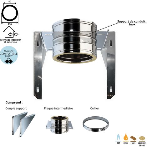 Support mural inox conduit double paroi isolé Edilinox - Diamètre 80 mm (1/4)
