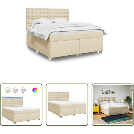 vidaXL LED-Beleuchtung - Boxspringbett mit Matratze Creme 180x200 cm Stoff (1/5)