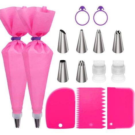 Ensemble de douilles à pâtisserie : poche à douille réutilisable, adaptateur et racloir à pâte pour la décoration de gâteaux et pâtisseries (1/5)
